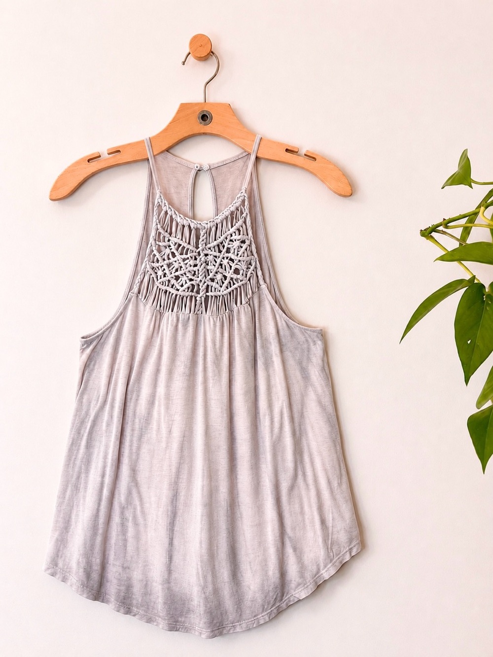 American Eagle Soft & Sexy Crochet Tank Top M Light Taupe Washed Boho Flowy